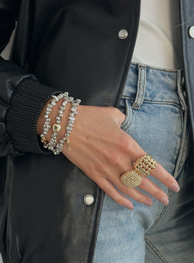 欧美跨境ins肌理感编织楷扣戒指