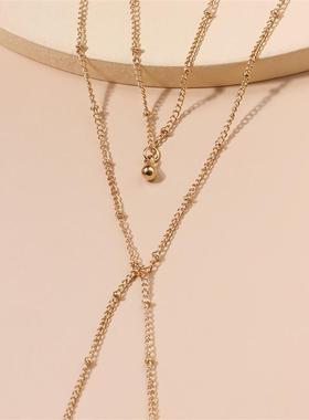 欧美跨境饰品 新品时尚铃铛吊坠项链女 个性夸张多层流苏长款项饰