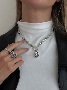 欧美跨境甜酷复古不规则碎银项饰