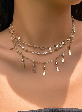 欧美跨境饰品简约叠戴细链条星月