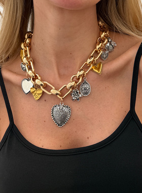 欧美跨境夸张重工花朵爱心形吊坠