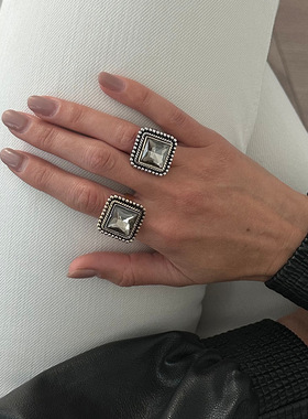 欧美跨境ins风复古方形镶钻开口