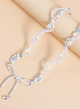 欧美跨境新款高亮仿珍珠项链清新甜美百搭锁骨链蝴蝶结星星项饰品