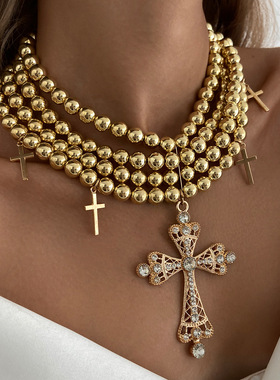 欧美跨境饰品甜酷十字架吊坠镶钻