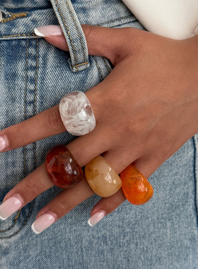 欧美跨境ins晕染宽面包形夸张戒