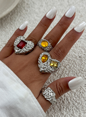 欧美跨境个性熔岩爱心形关节戒指