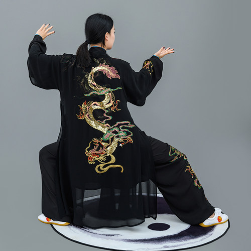 马蕾太极新款贴纱绣太极服武术气功表演练功中国风太极服太极春蕾 - 图1