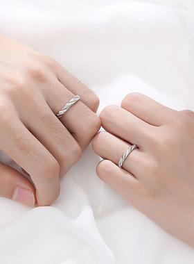 金宏宇新款s925纯银情侣戒指韩版时尚简约素戒创意磨砂开口对戒女