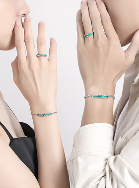 原创极光情侣对戒梦幻渐变星空褶皱纹理开口戒指纯银网红珐琅指环