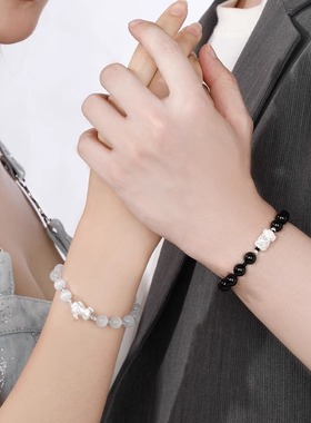 金宏宇999纯银貔貅情侣手链文艺复古国风黑曜石串珠手串520送礼物