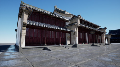 UE5虚幻5中国古代寺庙建筑徽派祠堂木桩瓦房村庄国风古镇场景环境 - 图2