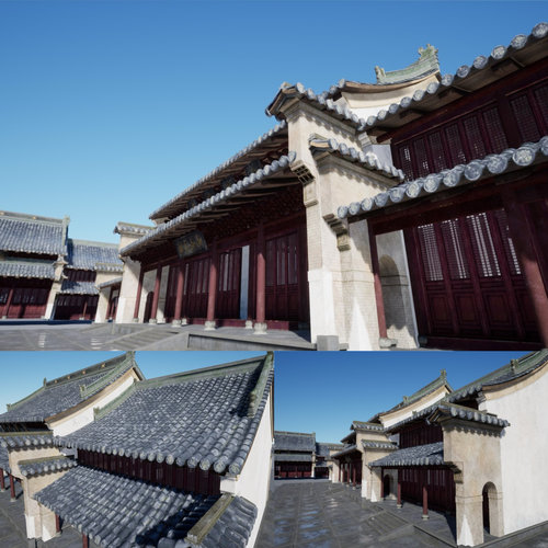 UE5虚幻5中国古代寺庙建筑徽派祠堂木桩瓦房村庄国风古镇场景环境 - 图1