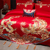 High-end new Chinese style dragon and phoenix wedding all-cotton embroidery four-piece wedding set pure cotton dowry red quilt wedding room bedding