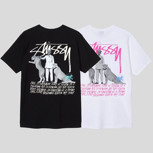 Футболка STUSSY EMPEROR TEE с короткими рукавами и принтом императора, мужская футболка с изображением гепарда и граффити, женская модная футболка с короткими рукавами из натуральной кожи