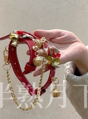 圣诞sp小狗礼盒项圈牵引手链铃铛礼盒套装