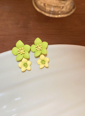 赵露思同款耳环绿色花朵耳饰耳钉