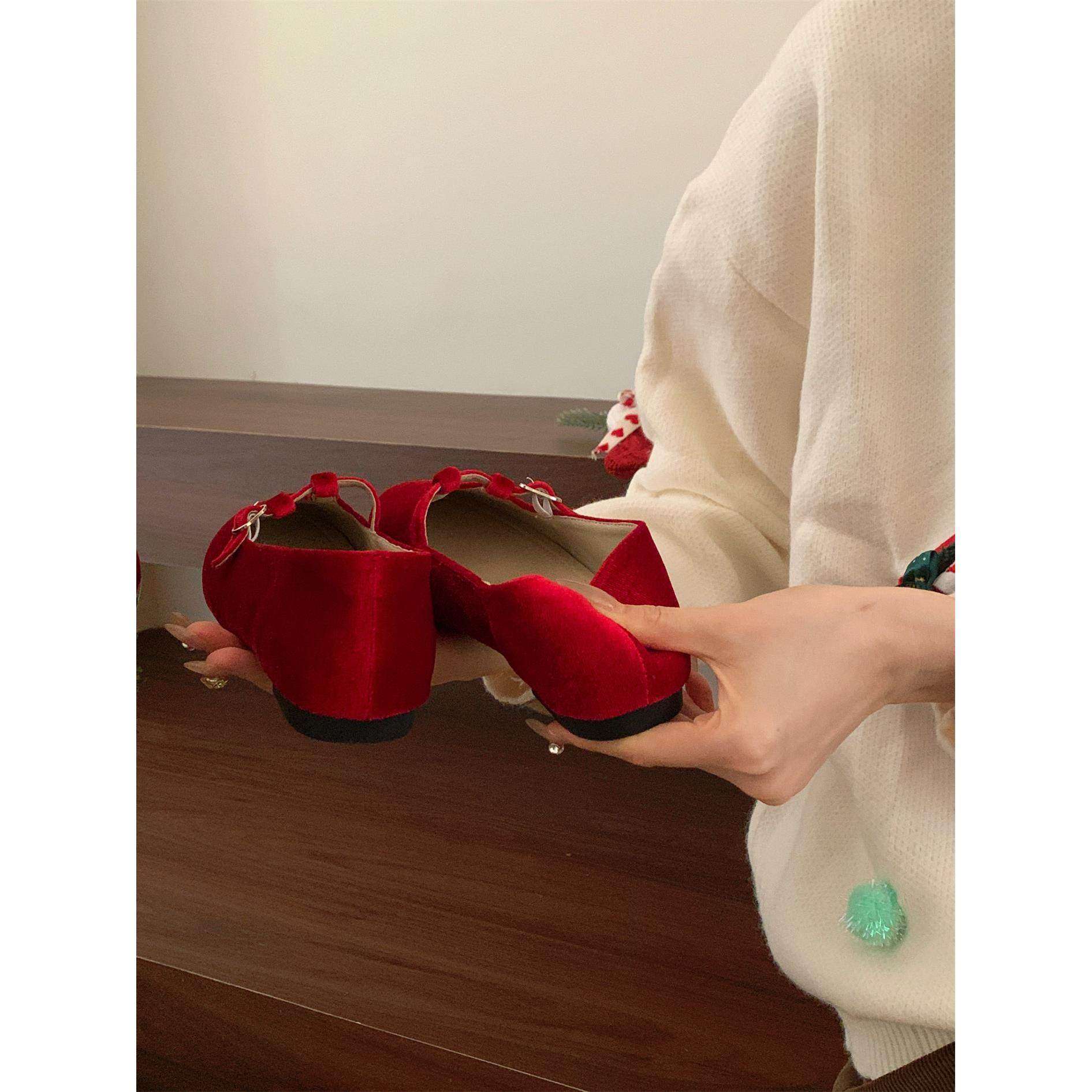 复古风红色玛丽珍鞋女平底浅口方头甜美风芭蕾舞鞋单鞋,淘宝优惠券,粉丝福利购,淘宝优惠卷