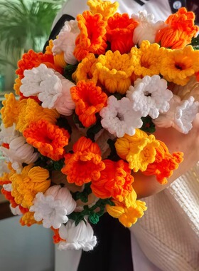 玫瑰花束毯子编织diy材料包千织牛手工毛线团钩针钩织花朵毛毯