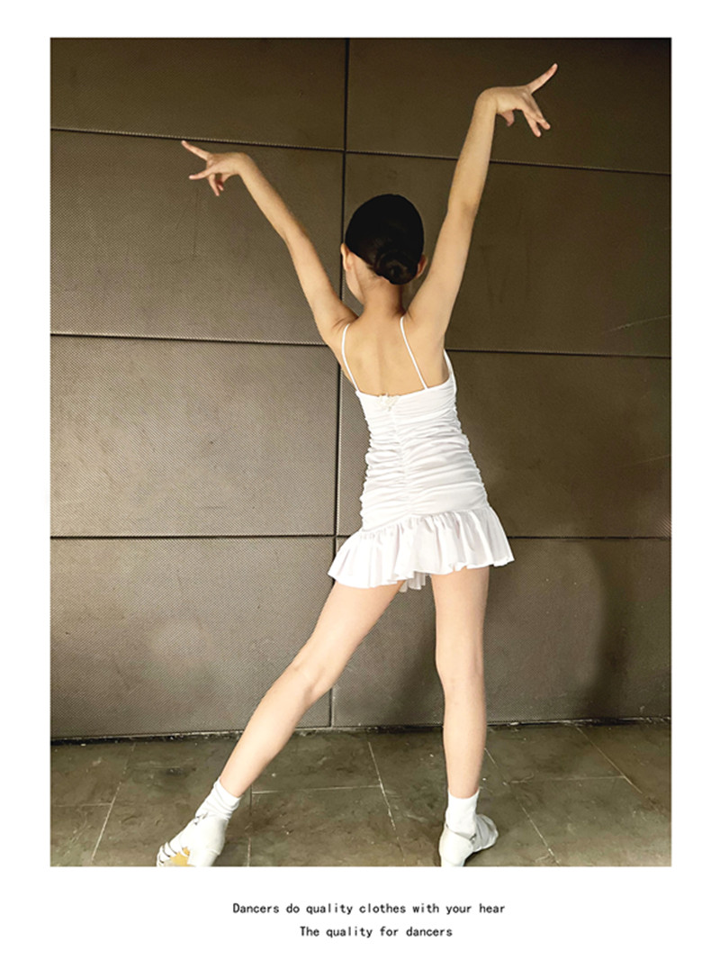 夏季新款儿童拉丁舞练功服女连体蝴蝶装饰练习套装白色简约演出服 - 图2