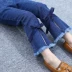 Phiên bản Hàn Quốc của quần ống loe bé gái quần jeans bé gái mùa xuân và mùa thu mới cho trẻ em mặc quần dài co giãn cho trẻ em - Quần