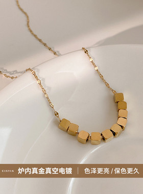 轻奢小众钛钢方块长款百搭毛衣链