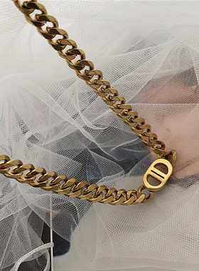 欧美字母钛钢夸张重工百搭锁骨链