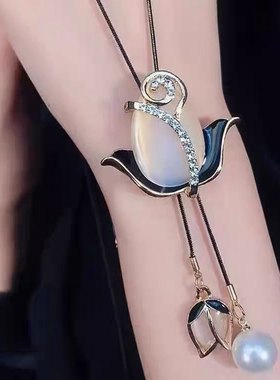 轻奢猫眼郁金香毛衣链长款项链女