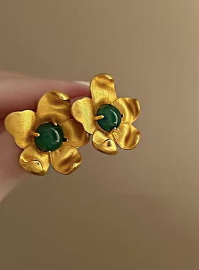 高级感金属花朵耳钉轻奢气质耳饰