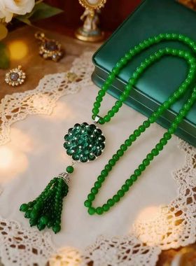 高级感轻奢锦上添花绿珠毛衣链女