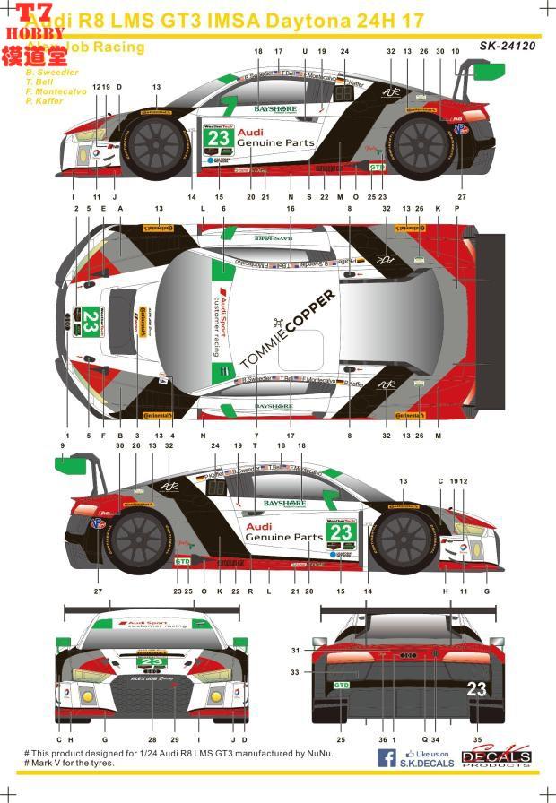 SK DECALS水贴 1/24 Audi R8 LMS GT3 Daytona 24H 17 SK24120-图0