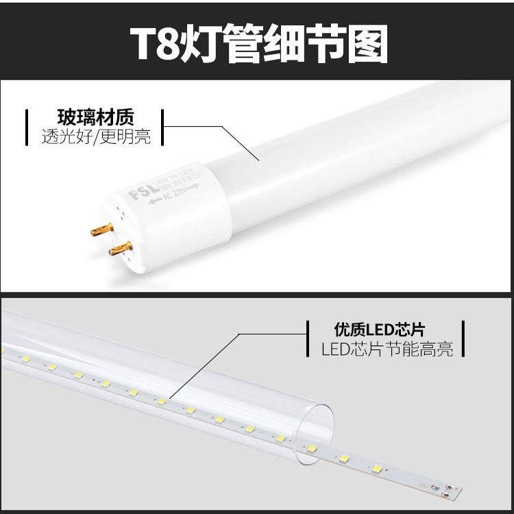 FSL佛山照明T8LED灯管长条高亮日光灯1米2超亮家用0.6双端玻璃40W,淘宝优惠券,粉丝福利购,淘宝优惠卷