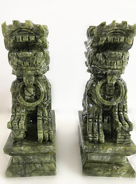 青玉黄玉天然玉石麒麟摆件一对风水玉其林招财纳财玄关门口卧室