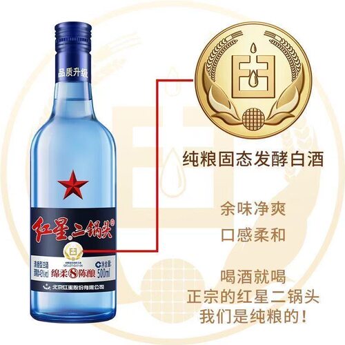 红星二锅头绵柔8陈酿/纯粮43度12瓶500ml清香型白酒新老包装随机 - 图3