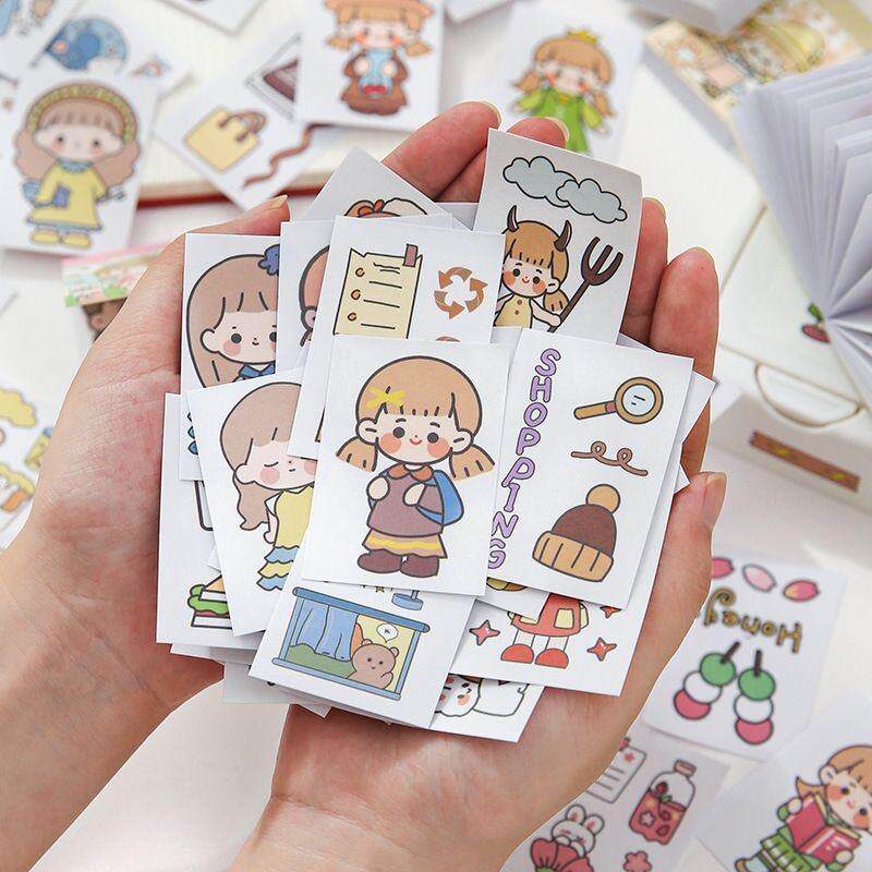 50张不重复卡通可爱豆豆贴纸本少女创意便宜diy手帐素材贴纸贴画