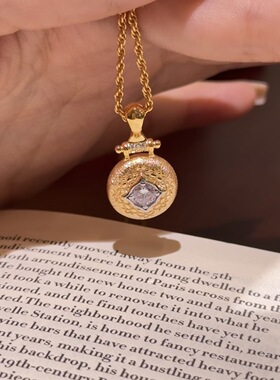 轻奢高级感中古风拉丝四芒星项链镶嵌闪钻复古小众贵气精致锁骨链