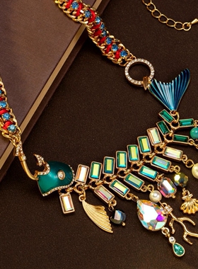 中古vintage镶钻鱼骨流苏项链轻奢气质款毛衣项链中古鱼骨项链女