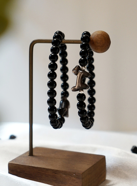 天然腊肠狗黑曜石手串