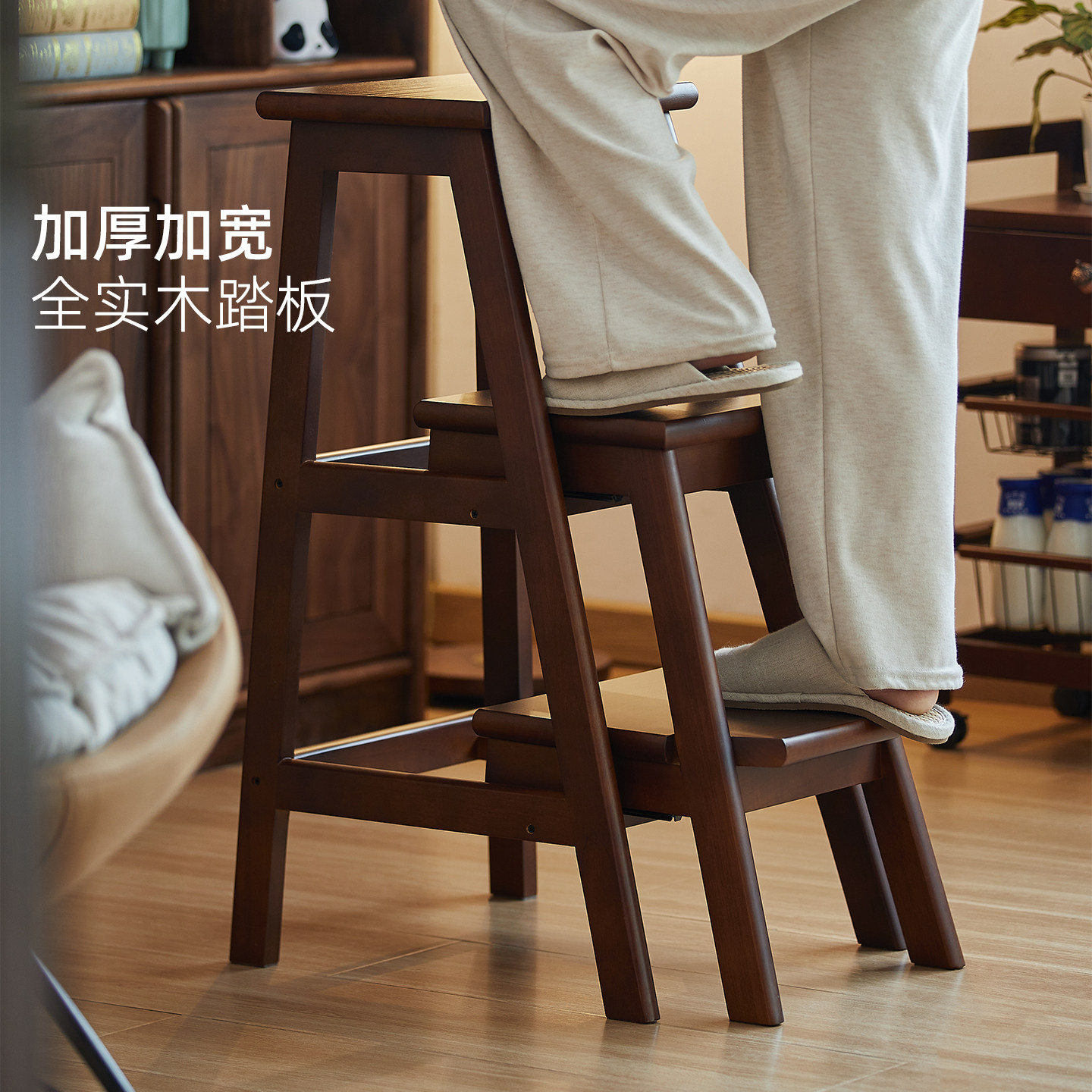 实木梯凳家用室内登高楼梯多功能台阶小梯子加厚凳子两用置物架,淘宝优惠券,粉丝福利购,淘宝优惠卷
