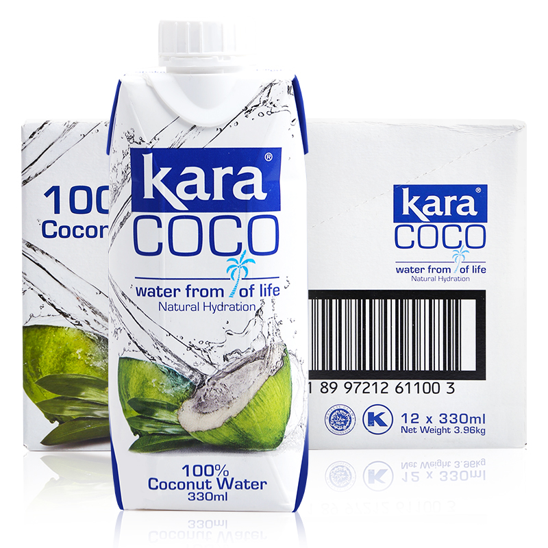 天猫国际进口超市国内现货【直营】Kara Coco椰子水330ml*12 进口果汁饮料0脂肪低卡轻断食0
