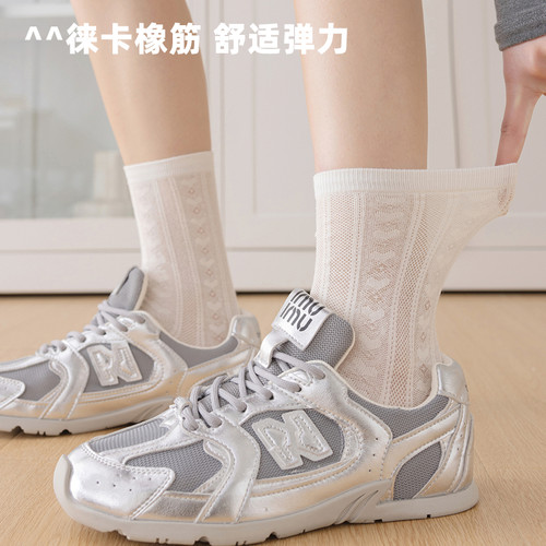 薄款袜子女夏季中筒袜透气纯棉透气miu风堆堆袜少女ins潮2026新款 - 图0