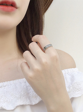 韩版麦穗藤蔓花纹开口可调节戒指