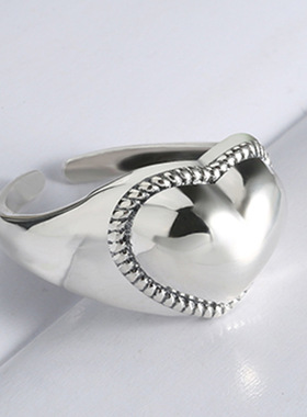 欧美风复古爱心纯银开口戒指新品