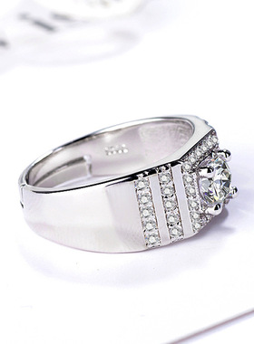 新品欧美时尚s925纯银戒指男士仿真钻指环潮人霸气男戒银