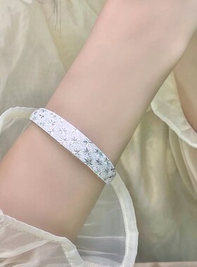 9999纯银满天星手镯女宽面推拉银镯子手环银饰品妈妈婆婆长辈礼物