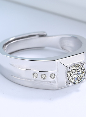 时尚风纯银男士仿真锆石钻戒指环