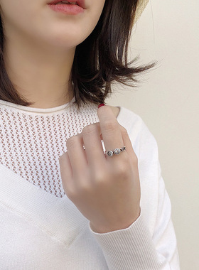 纯银欧美风链条镶钻韩版蹦迪戒指