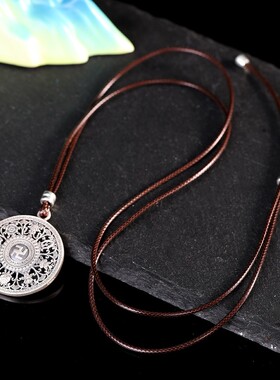 足银9999镂空福万字八宝罗盘吊坠男女通用带绳项链可调节