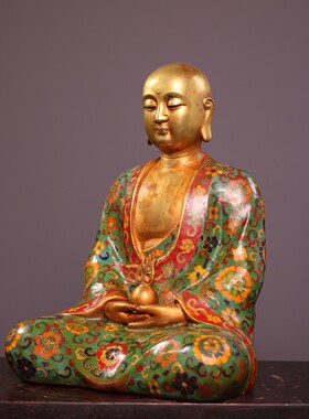 书房佛堂供奉景泰蓝掐丝珐琅彩坐禅守护地藏王菩萨摆件重4080克，