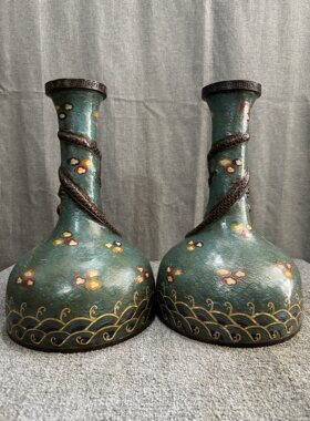 早期收藏老件景泰蓝高36厘米盘龙云海双龙马蹄花瓶一对重8.8公斤