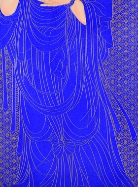 独特收藏老件木框蓝底金丝珐琅彩瓷板画莲花观音菩萨唐卡壁挂挂板